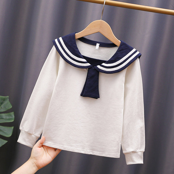 Girls Sailor Sweatshirt with Stylish Collar Mune Fashion