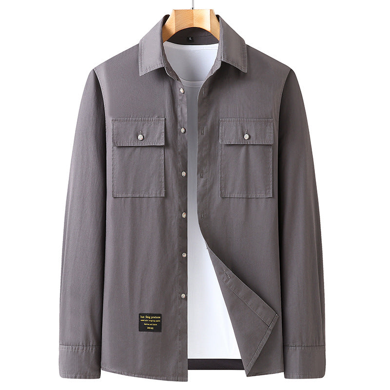 Men's Modern Slim-Fit Cotton Blend Shirt with Chest Pockets and Kent Collar Mune Fashion