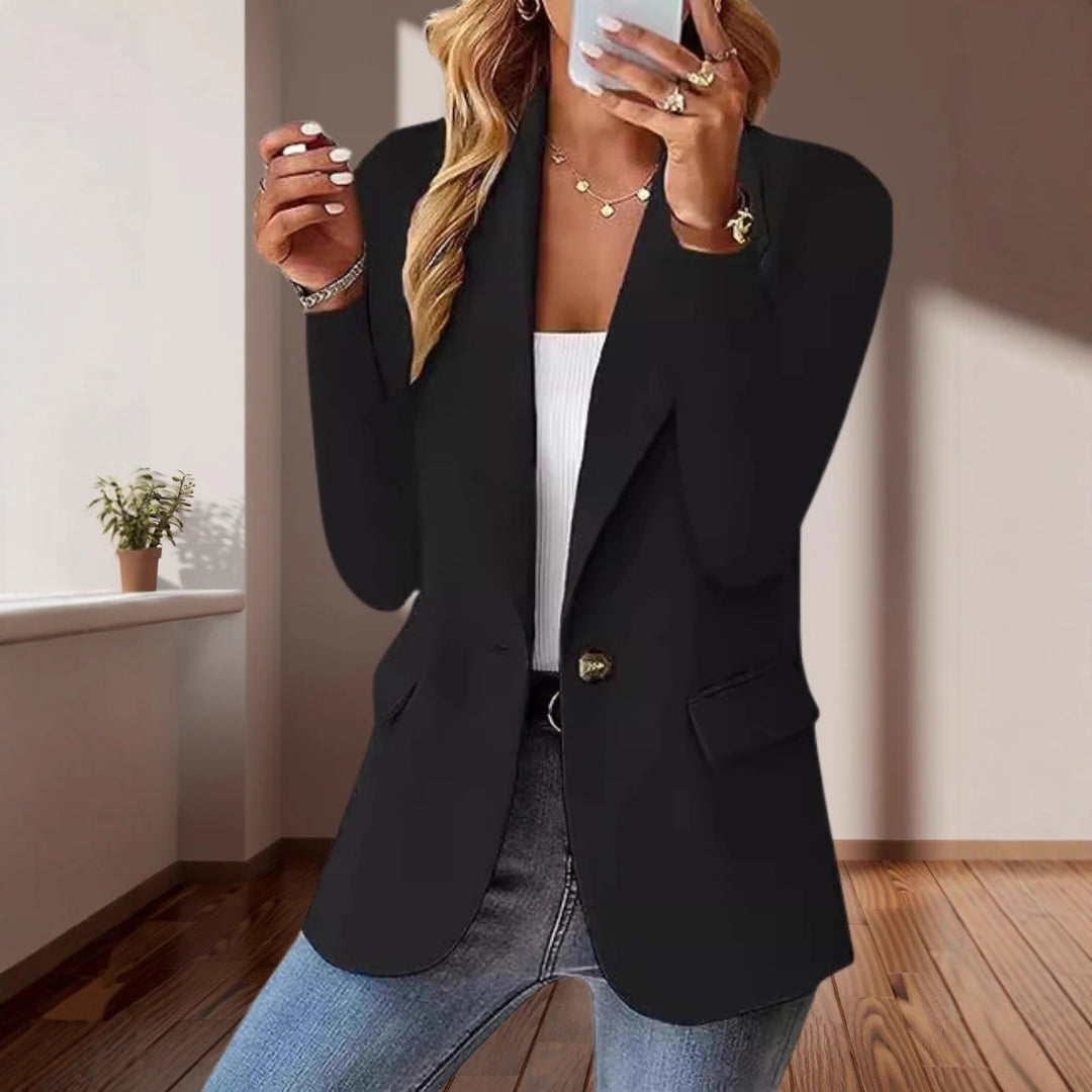 Women's Tailored Single-Button Blazer with Notched Lapel and Flap Pockets Drune