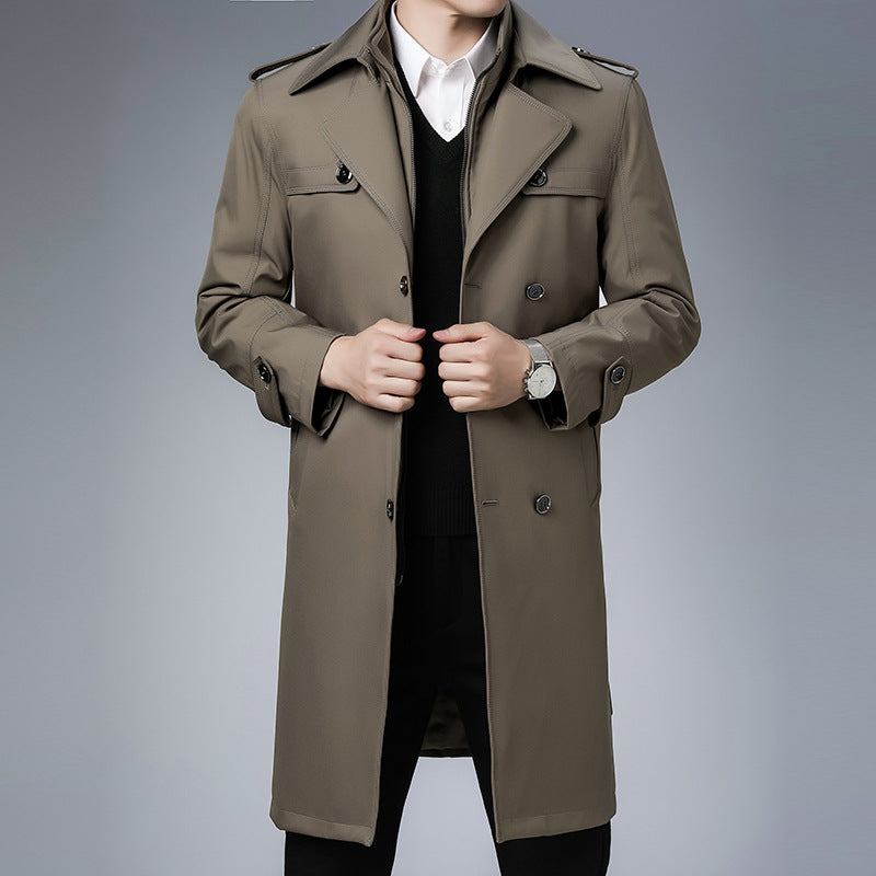 Men's classic water-repellent trench coat with double button row and epaulettes Mune Fashion