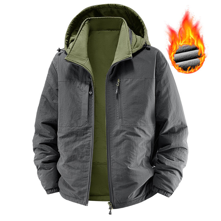 Men's thermo field jacket with fleece lining, hood and front pockets Mune Fashion