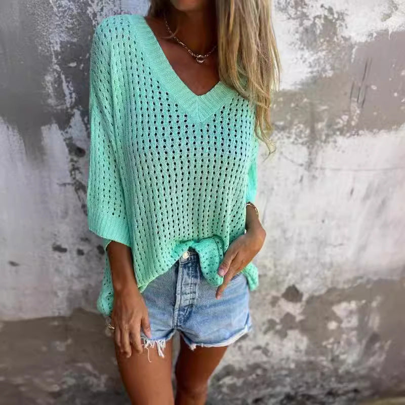 Women's airy knitted V-neck pullover in oversized cut Mune Fashion