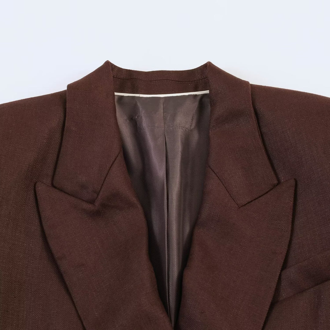 Women's double-breasted linen blazer with peak lapels and flap pockets Mune Fashion