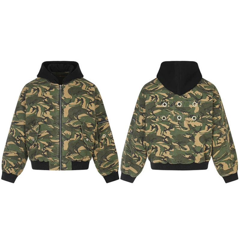 Ladies Oversize Utility Bomber Jacket with Hood, Zip Front and Sleeve Pocket Mune Fashion