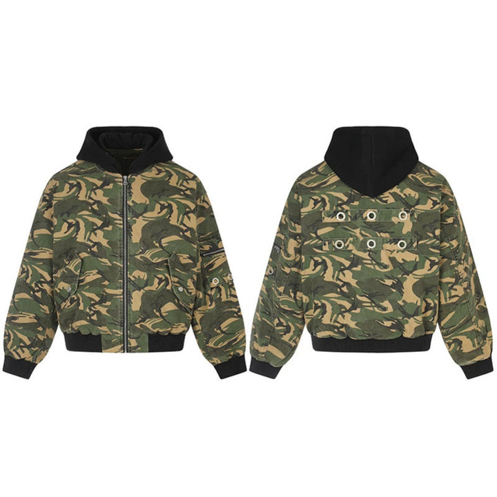 Ladies Oversize Utility Bomber Jacket with Hood, Zip Front and Sleeve Pocket Mune Fashion