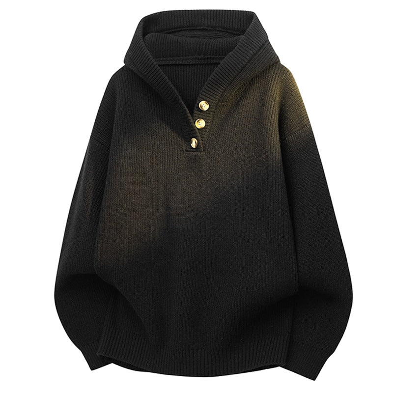 Women Relaxed Hoodie made of ribbed knit with half-button placket Mune Fashion