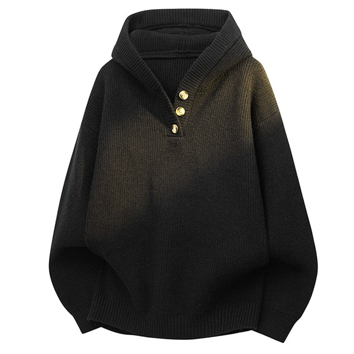 Women Relaxed Hoodie made of ribbed knit with half-button placket Mune Fashion