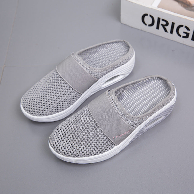 Women's slip-on shoes with breathable knitted upper material, elastic midfoot strap, and cushioning sole Mune Fashion