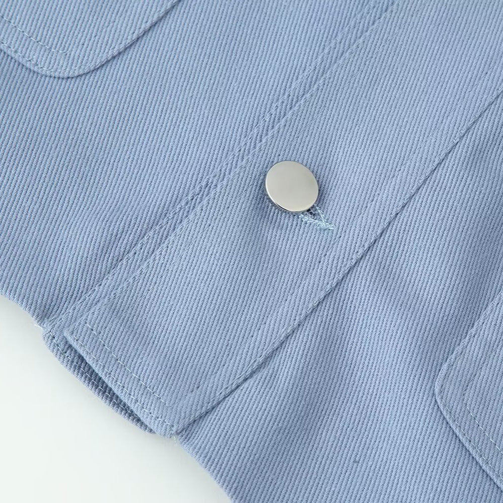 Ladies overshirt jacket with cord collar, patch pockets and snap button placket Mune Fashion