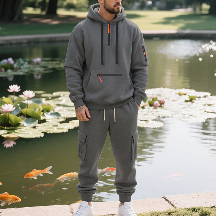 Men's Urban Cargo Tracksuit with Hooded Hoodie and Zipper Pockets Mune Fashion