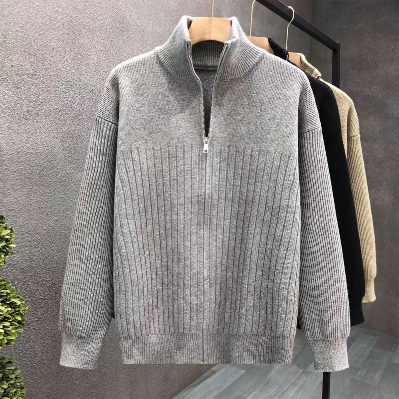 Men's Oversized Fine Knit Sweater with Half Zipper and Distinctive Ribbed Texture Mune Fashion
