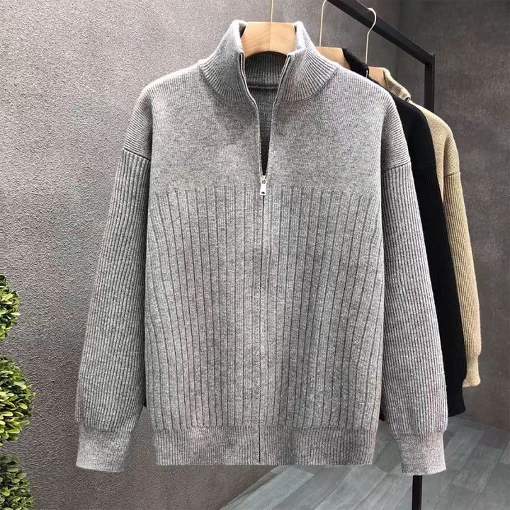 Men's Oversized Fine Knit Sweater with Half Zipper and Distinctive Ribbed Texture Mune Fashion
