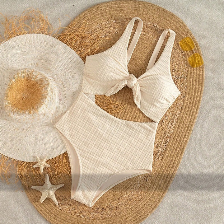 Women's One-Piece Swimsuit with Stylish Knot Design and High Cut Leg Mune Fashion