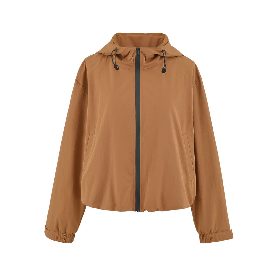 Women's Cropped Transition Jacket with Hood, Drawstring and Elastic Hem