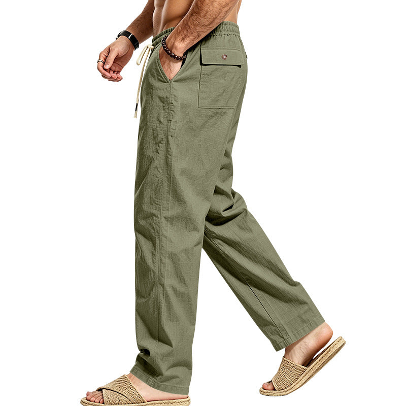 Men's Lightweight Relaxed Pants with Elastic Waistband, Drawstring and Applied Cargo Pocket Mune Fashion