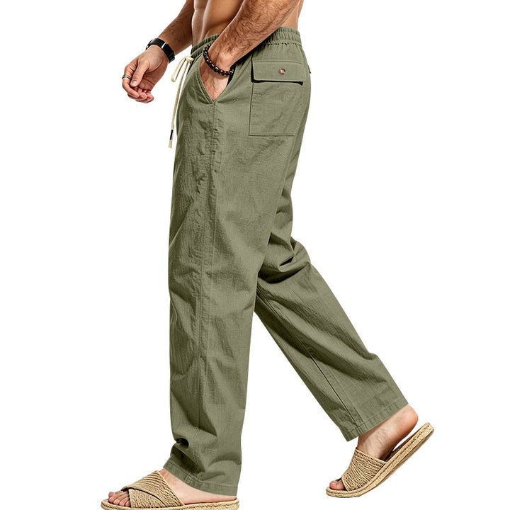 Men's Lightweight Relaxed Pants with Elastic Waistband, Drawstring and Applied Cargo Pocket Mune Fashion
