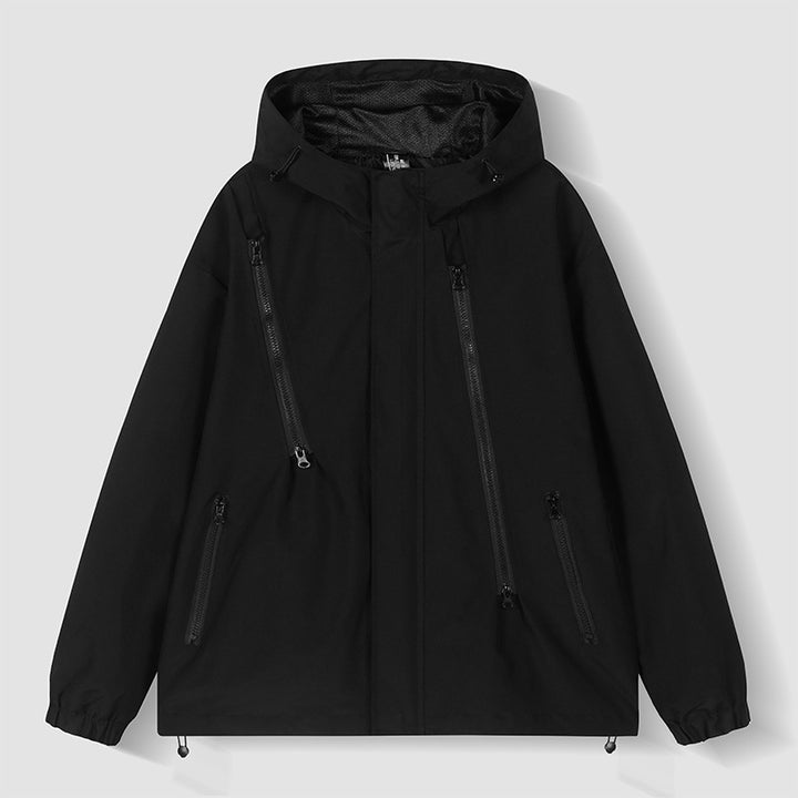 Men's nan technical hooded jacket with water-repellent softshell, angled zip pockets, and adjustable hem Mune Fashion