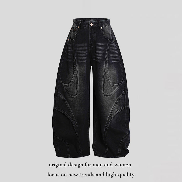 Women's Wide High-Waisted Balloon Jeans with Distinctive Panel Seams Mune Fashion