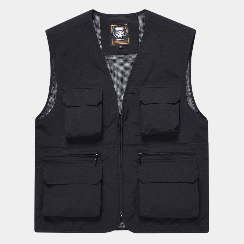 Men's Multifunctional Utility Vest with Mesh Lining and Multiple Front Pockets Mune Fashion
