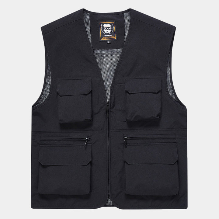 Men's Multifunctional Utility Vest with Mesh Lining and Multiple Front Pockets Mune Fashion