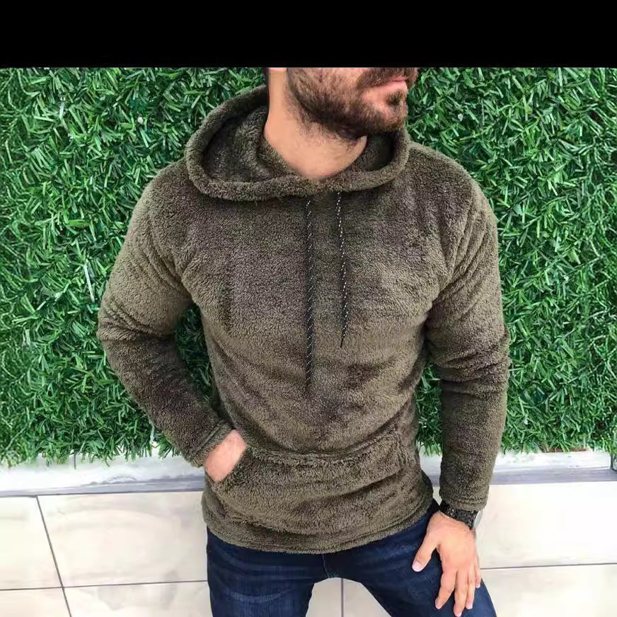 Men's Nano Teddy Plush Hoodie with Slim Fit and Kangaroo Pocket Mune Fashion