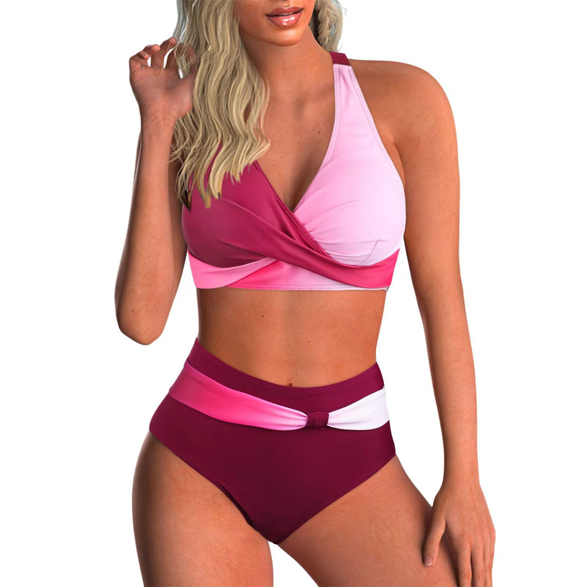 Women's Sporty Crop Top Bikini Set with High Waisted Pants Mune Fashion