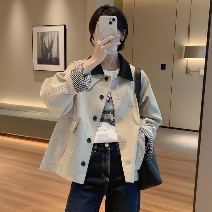 Women Boxy Transitional Jacket with Cord Collar and Large Flap Pockets Mune Fashion