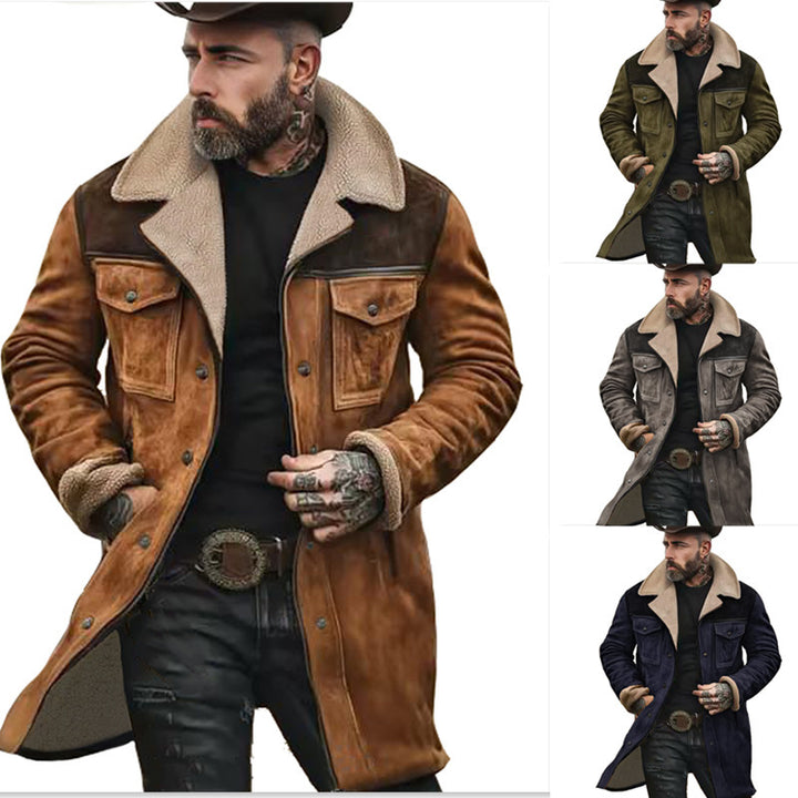 Men's Long Sherpa Coat with Faux Fur Lining and Suede Look Mune Fashion