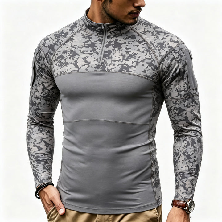 Men's Compression Long Sleeve Top with Half Zip and Tactical Camouflage Design Mune Fashion
