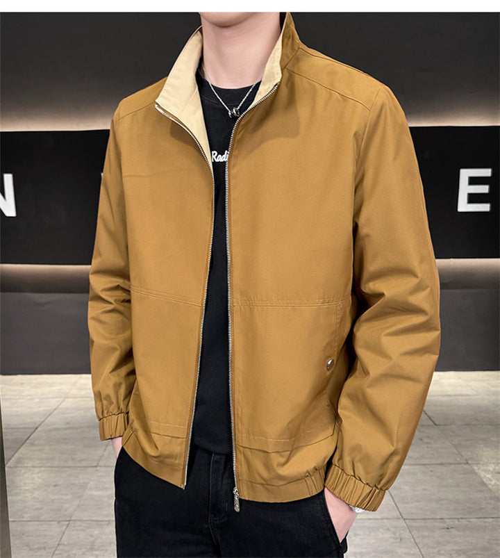 Men's Minimalistic City Zip Jacket made of microfiber with stand-up collar, concealed pockets, and elastic hem Mune Fashion