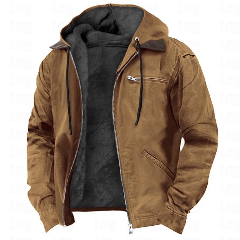 Men's Padded Hoodie Jacket with Teddy Lining, Windproof Canvas and Zipper Pockets Mune Fashion