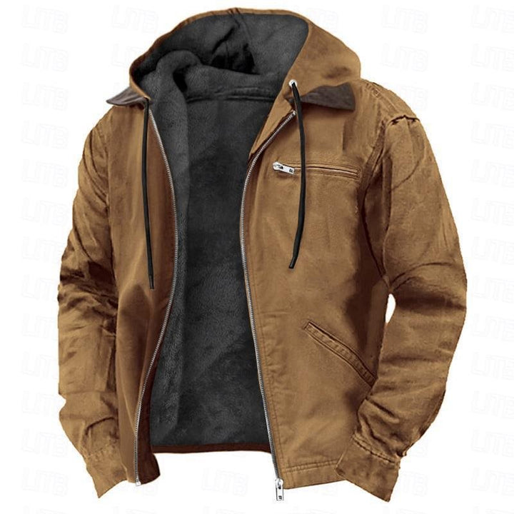 Men's Padded Hoodie Jacket with Teddy Lining, Windproof Canvas and Zipper Pockets Mune Fashion