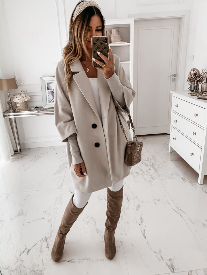 Women's nan kastiger oversized short coat with falling lapel collar and concealed side pockets Mune Fashion