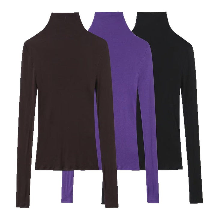 Women Slim Fit Long Sleeve Top with High Roll Neck and Stretch Jersey Mune Fashion