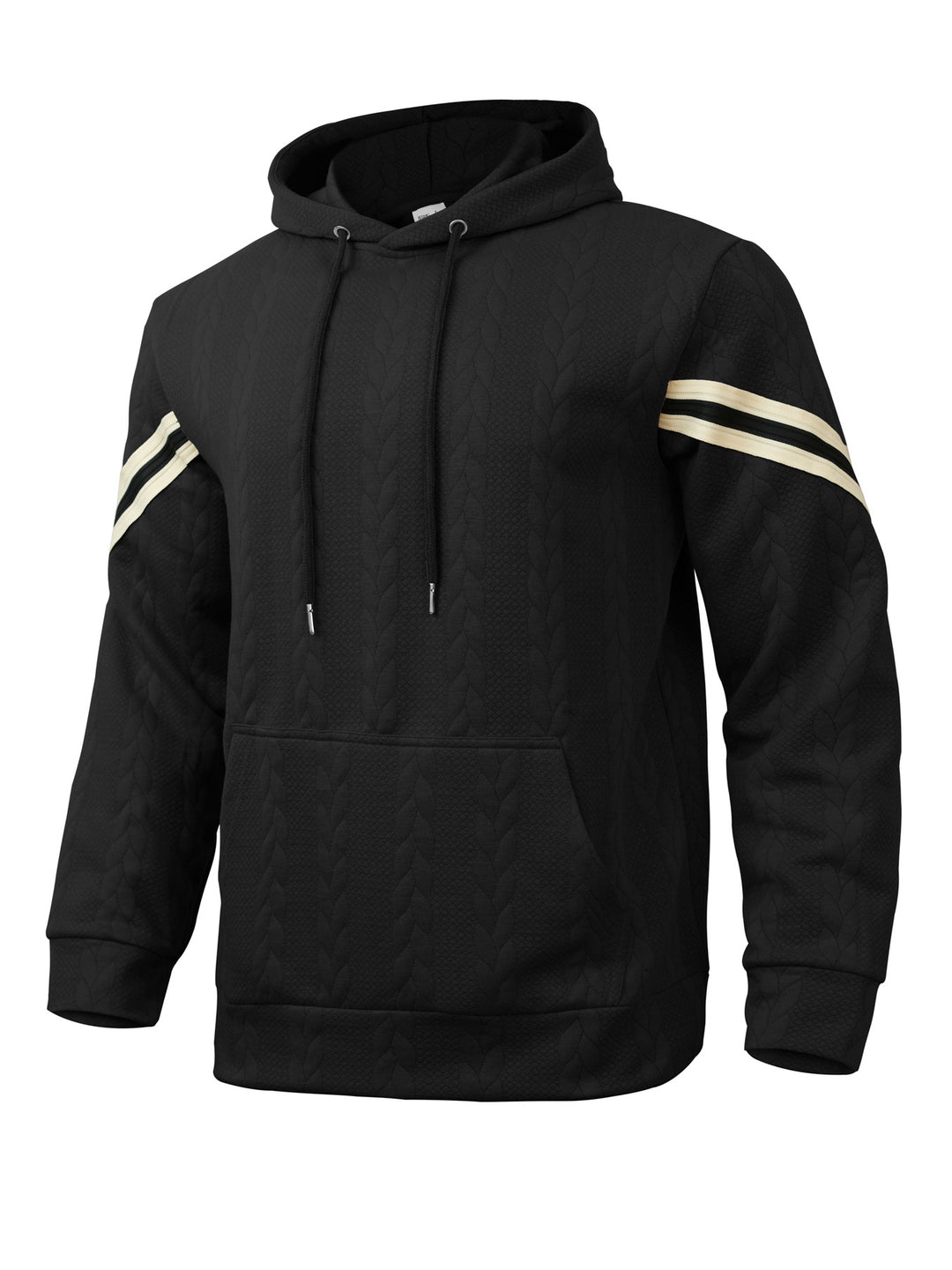 Men's Cable Knit Hoodie with Kangaroo Pocket and Contrast Stripes Mune Fashion
