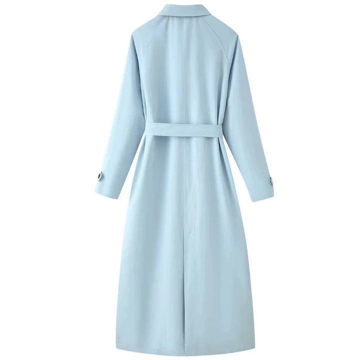 Women's Lightweight Knee-Length Trench Coat in Clean Look with Tie Waist and Concealed Button Placket Mune Fashion