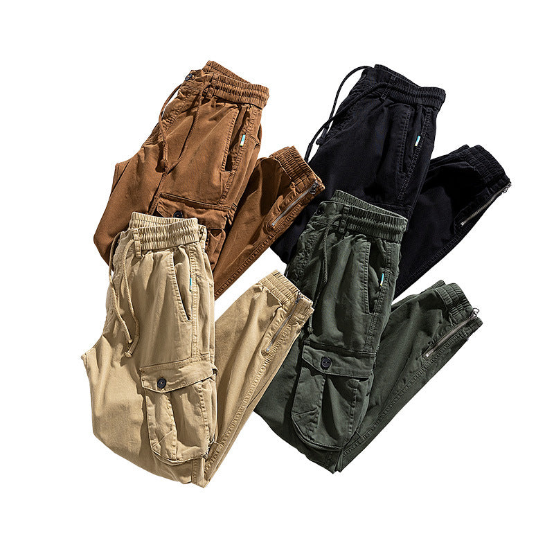 Men Multifunctional Zip Cargo Jogging Pants with Knee Inserts and Elastic Drawstring Waistband Mune Fashion