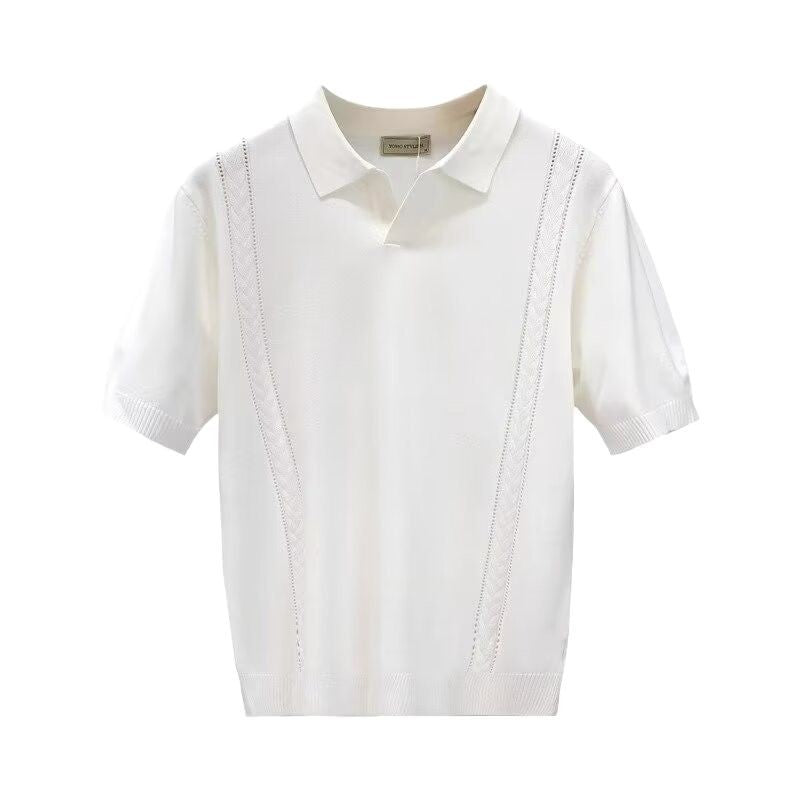 Men's Fashion Short Sleeve Polo Shirt with Structured Knit Look Mune Fashion