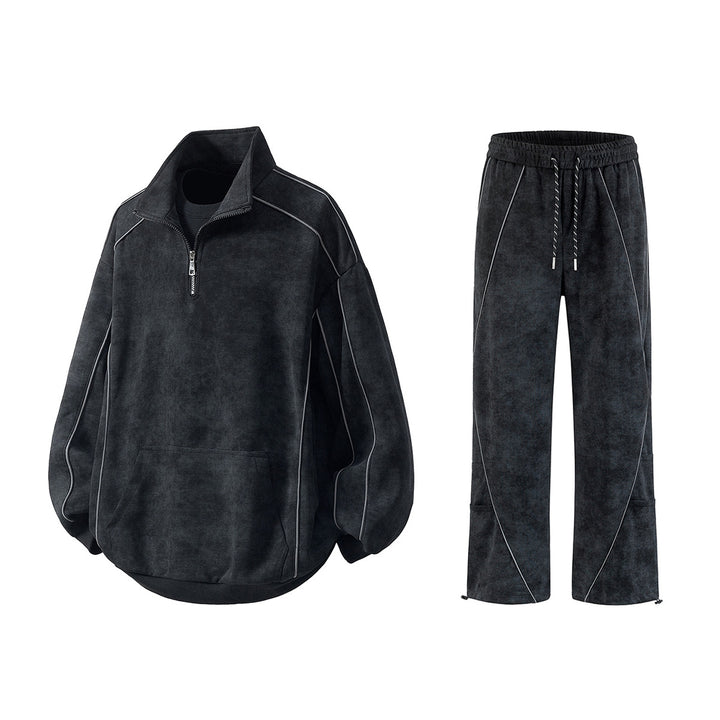 Men's Oversize Half-Zip Sweatshirt with Kangaroo Pocket, Contrast Piping and Balloon Sleeves Mune Fashion