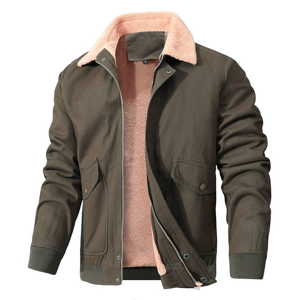 Men's Casual Worker Blouson made of canvas with warming teddy fleece lining and concealed front zipper Mune Fashion