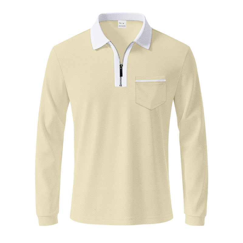 Men's long-sleeved polo with half zip, patch chest pocket, and fine structure jersey quality Mune Fashion