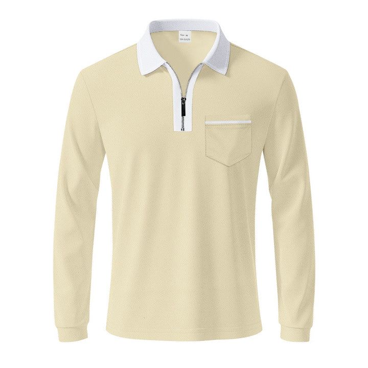 Men's long-sleeved polo with half zip, patch chest pocket, and fine structure jersey quality Mune Fashion