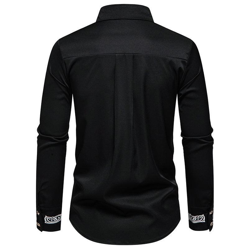 Men's Slim-Fit Business Shirt with Embroidery on the Collar and Cuffs Mune Fashion