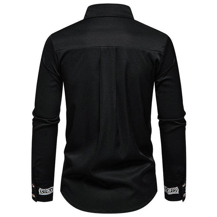 Men's Slim-Fit Business Shirt with Embroidery on the Collar and Cuffs Mune Fashion