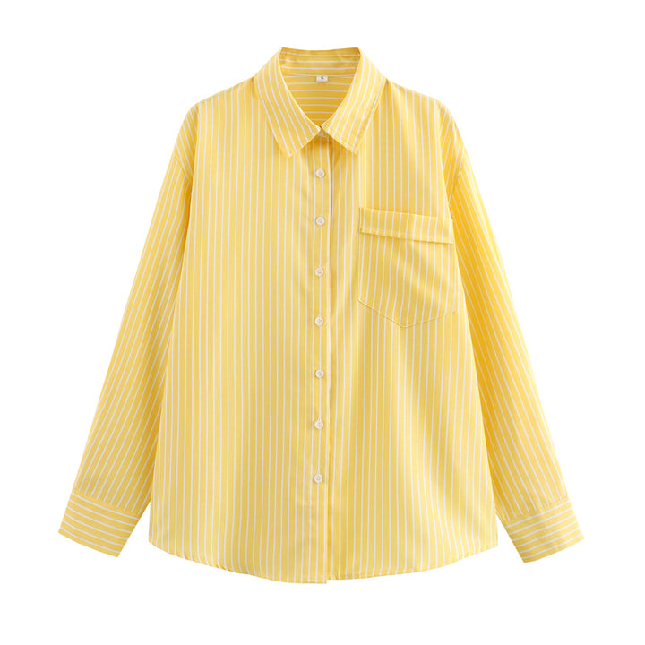 Women's loose oversized shirt blouse with classic collar, full button placket, and rounded hem Mune Fashion