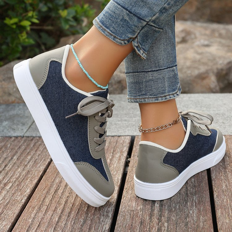 Damen Plateau‑Sneaker im Denim‑Look mit gepolstertem Komfortfußbett und Elastik‑Schnürung Mune Fashion
