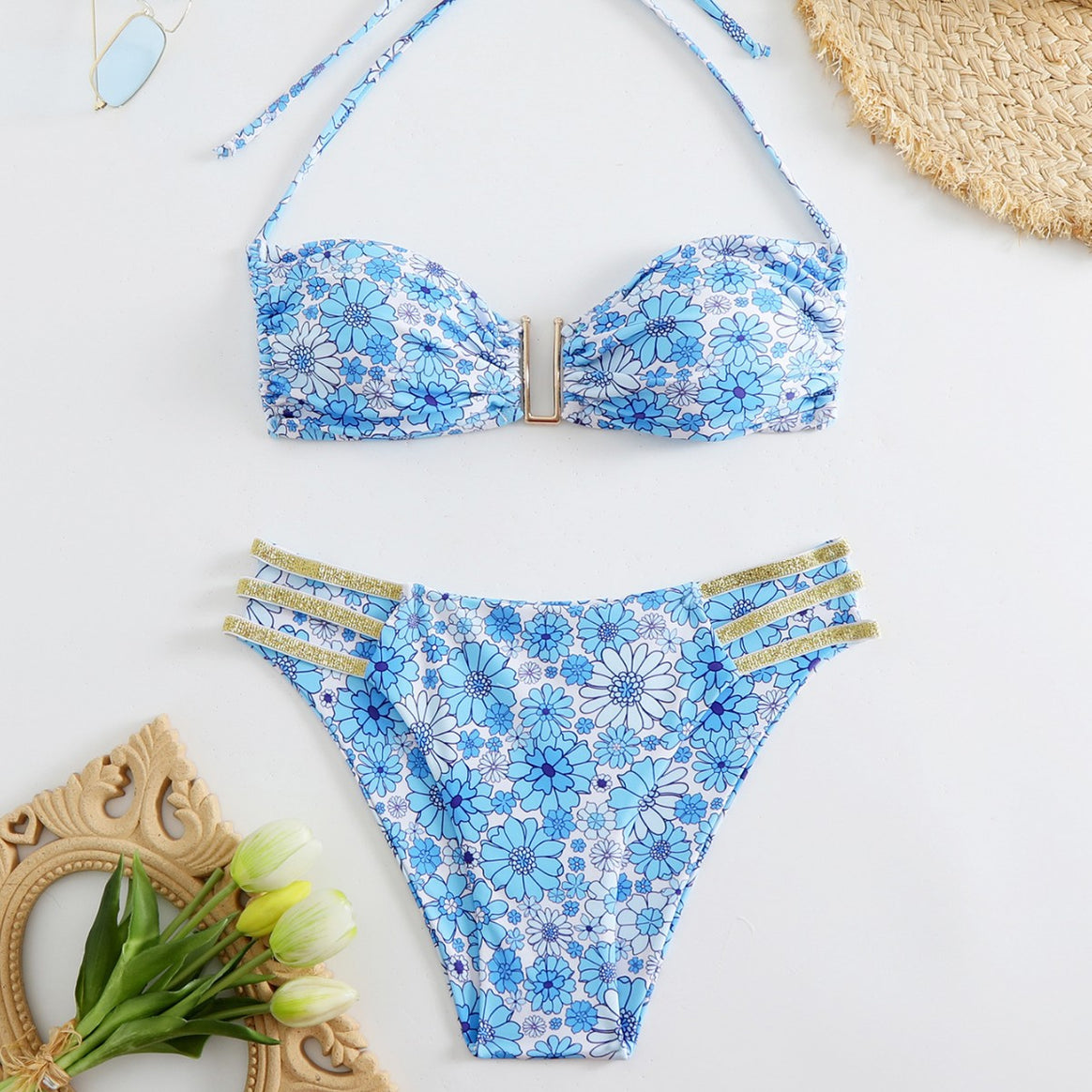 Women’s bikini set with floral design and golden accents Mune Fashion