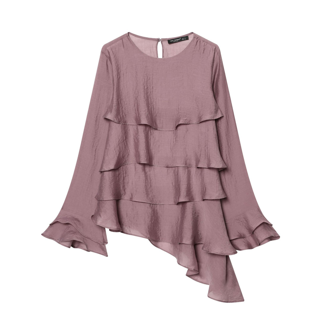 Women's multi-layered ruffle tunic with asymmetrical tiered hem and crew neck Mune Fashion
