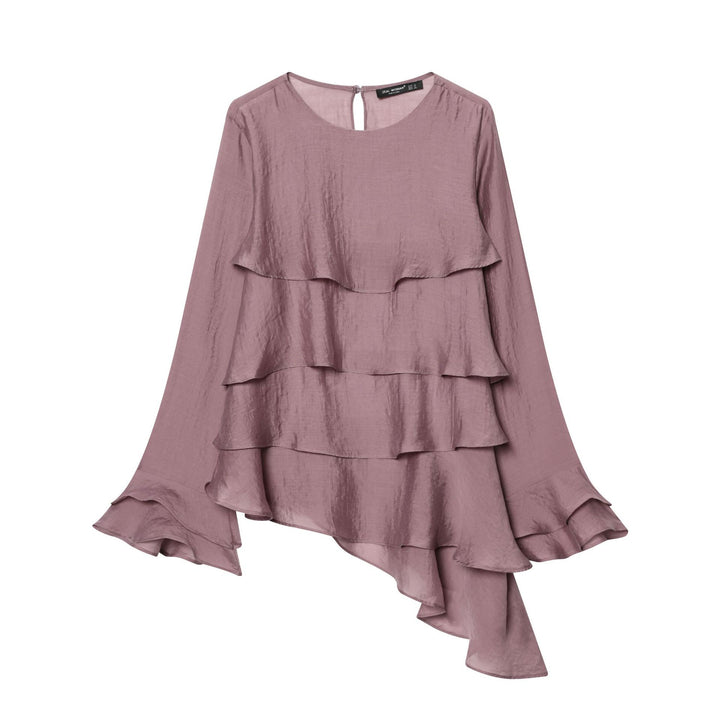 Women's multi-layered ruffle tunic with asymmetrical tiered hem and crew neck Mune Fashion
