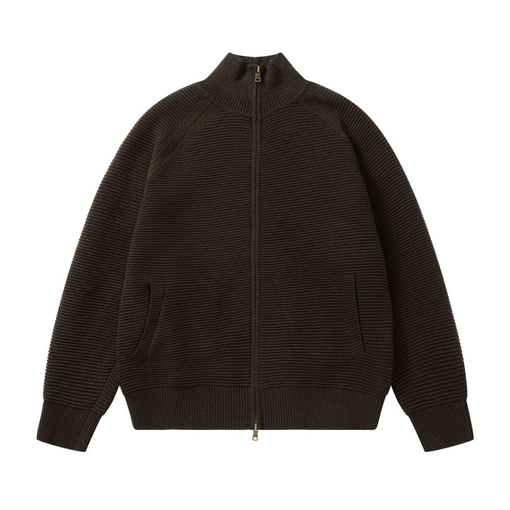 Men's chunky knit stand-up collar cardigan with full-length zipper Mune Fashion
